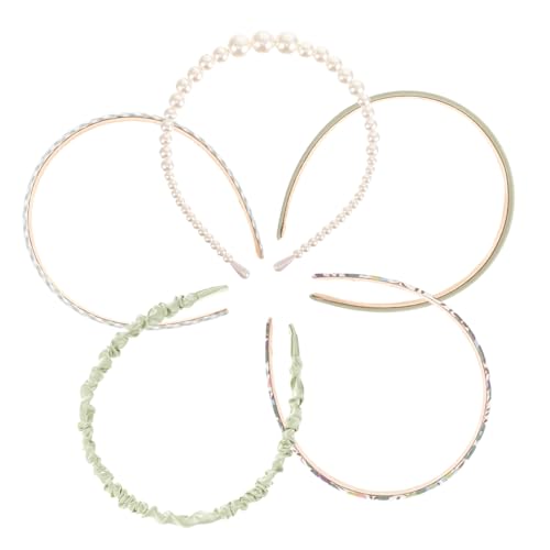 ROMISBABA 5 Stück Teiliges Damen Haarband mit Breitem Plissiertem und Künstlichen Perlen Elegantes Strand Stirnband für Frauen und Mädchen Vielseitiges Haarschmuck Accessoire für Alltag und von ROMISBABA