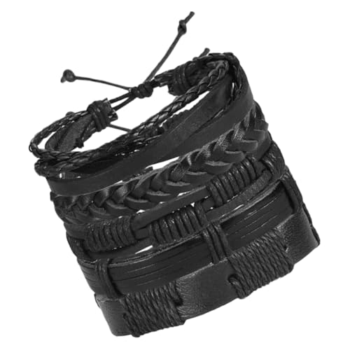 ROMISBABA 5 Stück Teiliges Lederarmband Herren Verstellbares Vintage Armband mit Geflochtenem Design Handdekoration Komfortabel und Langlebig für Alltag und Geschenke von ROMISBABA