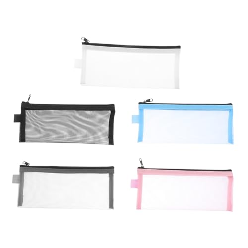 ROMISBABA 5 Stück Teiliges Net Mesh Pen Pouch aus Nylon Atmungsaktive Durchsichtige Stifttasche mit Robustem Reißverschluss Vielseitige Aufbewahrung für Schüler und Reise Langlebig von ROMISBABA