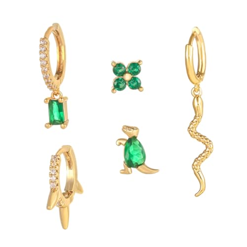 ROMISBABA 5 Stück Teiliges Ohrring Grünen Zirkonia Tier motiven Ohrstecker und Creolen Kratzfest und Rostfrei Minimalistisches Design für Damen und Stilvolle Partys Stylischer Ohrschmuck von ROMISBABA