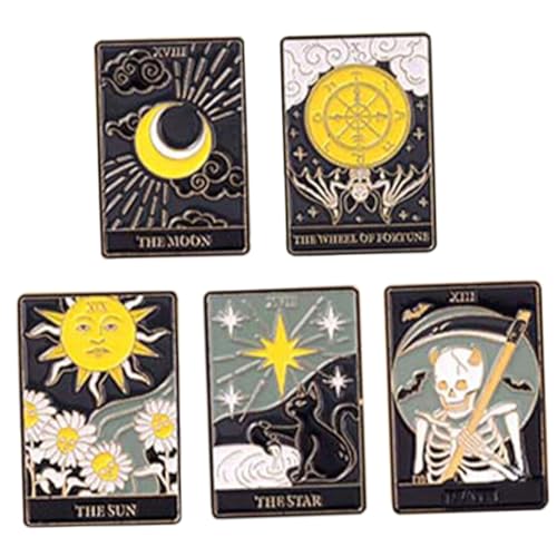 ROMISBABA 5 Stück Teiliges Tarot Broschen Set Kreative Emaille Anstecker für Kleidung Schal und Hut Modisches Zubehör für Damen und Herren Langlebige Broschen Hochwertigem Material von ROMISBABA