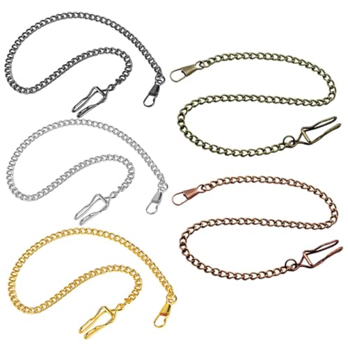 ROMISBABA 5 Stück Teiliges Taschenuhrketten aus Metalllegierung Langlebig Retro Stil mit Clip Verschluss Praktische Uhrenketten Zubehör für Herren und Trauzeugen von ROMISBABA