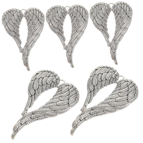 ROMISBABA 5 Stück Teiliges Vintage Flügel Anhänger aus Legierung DIY Schmuck Charms für Halsketten Kreative Flügel Form Silberfarbene Schmuckanhänger für Bastelprojekte und Festdekoration von ROMISBABA
