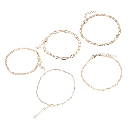 ROMISBABA 5 Stück Verstellbares Teiliges Fußkettchen Set für Damen Vintage Metall Fußkette Schmuck Armband Rustfrei Goldfarben Passend für Alltag und Party von ROMISBABA