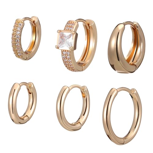 ROMISBABA 6 Paare Gold Creolen Ohrstecker für Damen Hypoallergen Leichte Vergoldete Ohrringe Klassisches Design für Alltag Partys und Hochzeiten von ROMISBABA