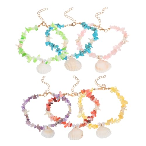 ROMISBABA 6 Stück Boho Fußkettchen Verstellbar mit Muscheln und Natursteinen Handgefertigte Bunte Strand Armbänder für Damen Tropische Surfer Fußkette Farbenfroher Schmuck für Teenager von ROMISBABA