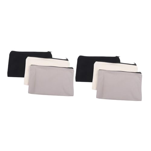 ROMISBABA 6 Stück Multifunktionale Canvas Stifttasche mit Reißverschluss Leichte Kosmetiktasche und Schreibwarenorganizer in Natur und Schwarz Praktische Aufbewahrungstasche für Büro und von ROMISBABA
