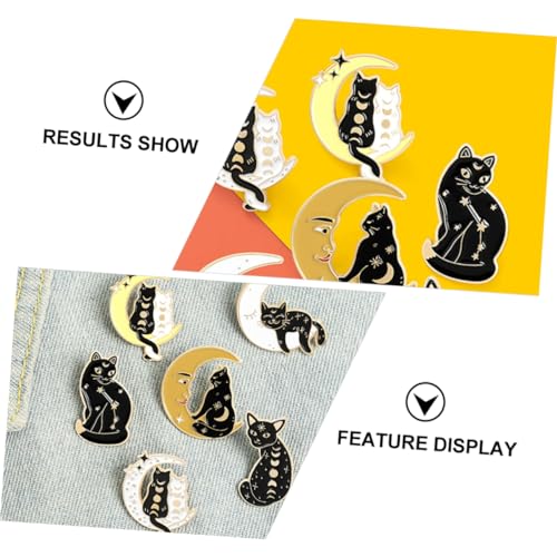 ROMISBABA 6 Stück Teiliges Broschen Cartoon Tier Anstecknadeln Dekorative Schwarze Legierungsbroschen mit Katzen Mond Accessoires für Kleidung Taschen und Feiern von ROMISBABA