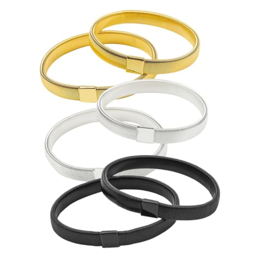 ROMISBABA 6 Stück Teiliges Elastisches Herren Armband Verstellbare Armreifen in Schwarz Gold und Silber Leichtes Modisches Schmuckzubehör für Handgelenk und Unterarm Vielseitig für Alltag von ROMISBABA