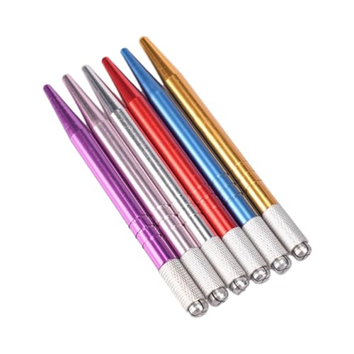 ROMISBABA 6 Stück Teiliges Microblading Permanent Augenbrauenstift Manuelle Stickstift mit Robustem Nadelgriff Farbenfrohe Metalloptik Rot Blau Gold Silber für Präzise Augenbrauenzeichnung von ROMISBABA
