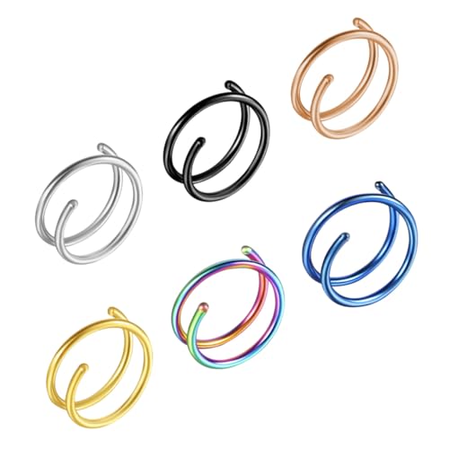 ROMISBABA 6 Stück Teiliges Nasenring aus Rostfreiem Edelstahl Spiralförmige Nasenclips in Sechs Farben Hautfreundlich Langlebig Modisches Piercing Schmuckzubehör für Frauen und Unisex von ROMISBABA