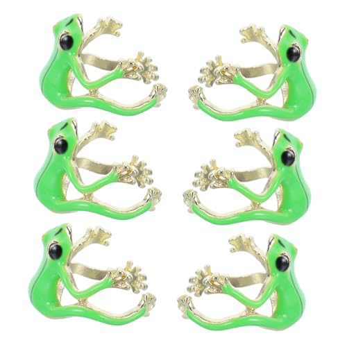 ROMISBABA 6 Stück Teiliges Verstellbarer Grüner Frosch Ringe Offenes Design Leichter Bequemer Schmuck für Damen Einzigartiger Vintage Tier Accessoire Passend für Fingergrößen von ROMISBABA