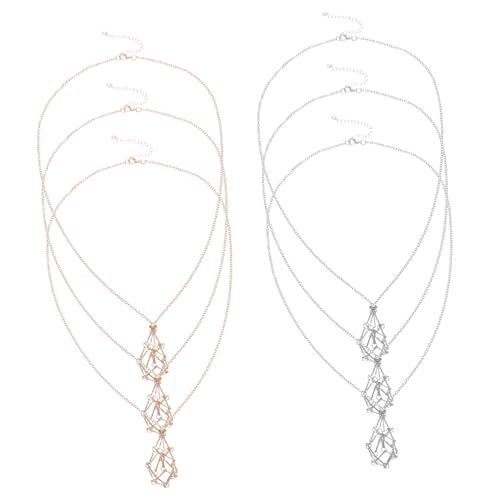 ROMISBABA 6 Stück Verstellbare Kristallhalter Kette mit Geflochtenem Metallkäfig Natürlicher Rohstein Anhänger Clavicle Kette für Damen Sicherer Steinhalter Geschenkidee von ROMISBABA