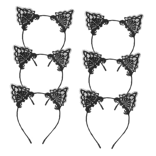 ROMISBABA 6stücke Stirnband Damen Aus Spitze Mit Katzenohren Bequemer Haarreif Für Kostüme Haarschmuck Für Mädchenkostüme Und Halloween von ROMISBABA