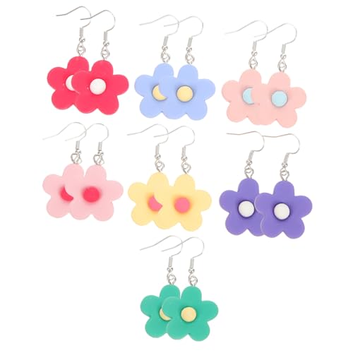 ROMISBABA 7 Paare Bunte Blumenohrringe für Teenager und Frauen Leichte Resin Drop Dangle Ohrringe in Gelb Rot Grün Blau Hellpink Modischer Schmuck für Alltag und Besondere Zufällige Farbe von ROMISBABA