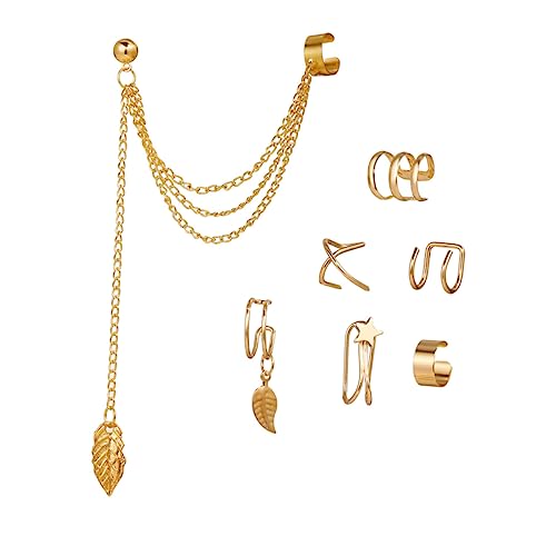 ROMISBABA 7 Stück Teiliges Boho Ohrclip für Damen Goldfarbene Ear Cuff Ohrringe Ohrloch Leichte Metall Ohrschmuck Stern Design Modisch und für Alltag und Besondere Anlässe von ROMISBABA