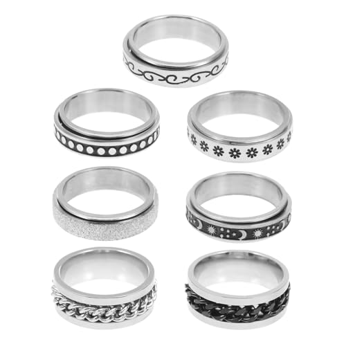 ROMISBABA 7 Stück Teiliges Titanstahl Ring Damen Punk Stil Drehbare Fingerringe Stressabbau Schmuck Modisch und Hautfreundlich Geeignet für Alltag und Party von ROMISBABA