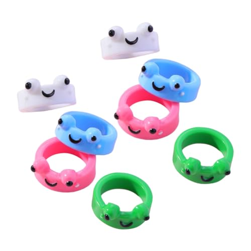 ROMISBABA 8 Stück Teiliges Resin Frosch Ringe für Damen Niedliche Tierdesigns Dekorative Finger Ringe Metall Langlebig Ergonomisch Geformt Farblich Zufällig Modischer Zufällige Farbe von ROMISBABA