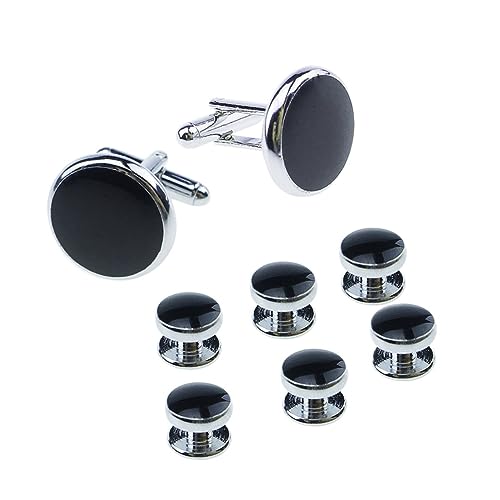 ROMISBABA 8 Stück Teiliges Set Herren Manschettenknöpfe und Knöpfe für Tuxedo Hemden Schwarz für Business Hochzeiten und Festliche Anlässe von ROMISBABA