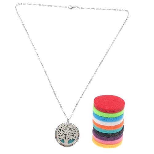 ROMISBABA Ätherischer Öl Diffuser Halskette Silber Aromatherapie Anhänger mit Filzpad Damen Schmuck Duft Kette Magnetisch Baum Design Aromatherapie Zubehör Zufällige Farbe von ROMISBABA