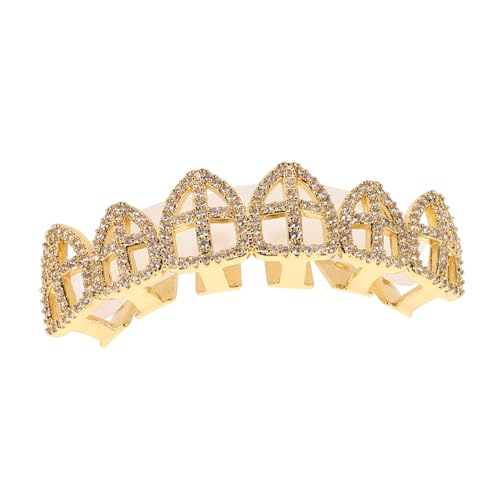 ROMISBABA Abnehmbare Zähne Schmuck Grill mit Funkelnden Zirkonsteinen Dekorative Hip Hop Zahngarnitur Goldfarbene Oberkiefer Zahnverzierung Sicherer Sitz Einfach zu Reinigen Modisches von ROMISBABA