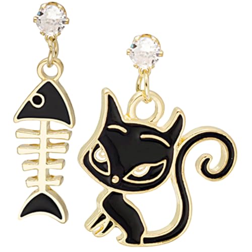 ROMISBABA Asymmetrische Damen Ohrhänger Katzenmotiv und Fischgräte Design Leichte Legierung Ohrringe Modische Tropfen Ohrringe für Mädchen und Frauen Langlebiger Schmuck von ROMISBABA