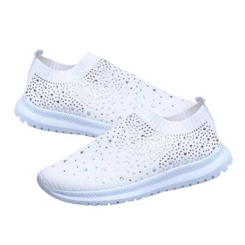 ROMISBABA Atmungsaktive Damen Sneakers Weiß mit Rutsch Sohle Verschleißfeste Sportschuhe Leichte Casual Turnschuhe mit Flexiblem Textilgewebe und Stabiler Ferse für Alltag und Sport von ROMISBABA