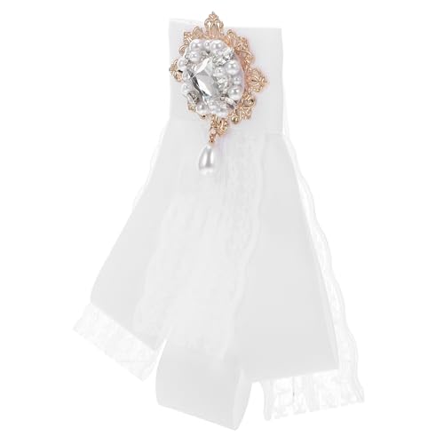 ROMISBABA Barock Stil Brosche Schleifenbrosche Weiß mit Strass und Perlen Stilvolle Damen Anstecknadel für Hemd Uniform Hochzeit und Accessoire von ROMISBABA