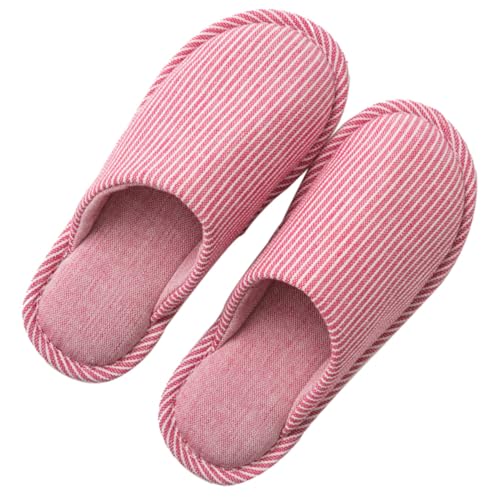 ROMISBABA Baumwolle Leinen Hausschuhe Unisex Rutschfest Gestreift Atmungsaktiv Für Damen Herren Innenbereich von ROMISBABA