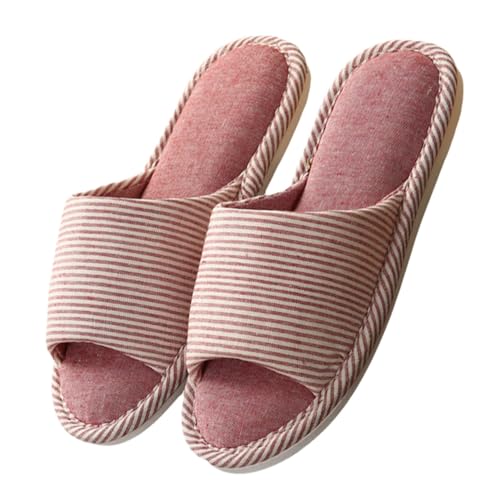 ROMISBABA Baumwollhausschuhe Damen Rutschfest Atmungsaktiv Komfortable Slipper für Innen und Außen Langlebige Sohle mit Rutsch Design Rosa von ROMISBABA