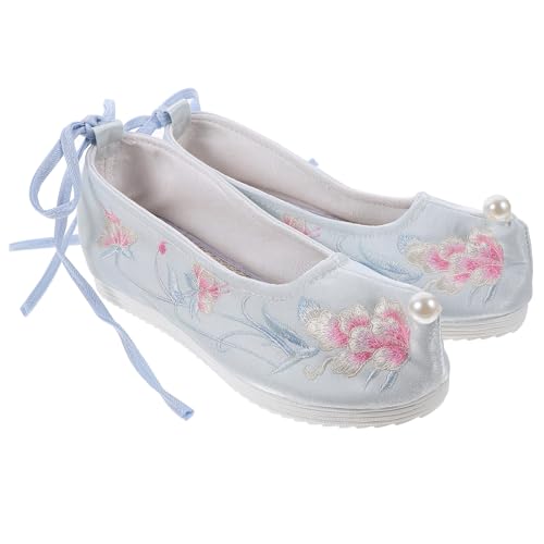 ROMISBABA Bestickte Damen Stoffschuhe mit Verstecktem Keilabsatz Leichte Vintage Hanfu Schuhe für Cosplay und Traditionelle Brautschuhe Modisch und Bequem Hellblau von ROMISBABA