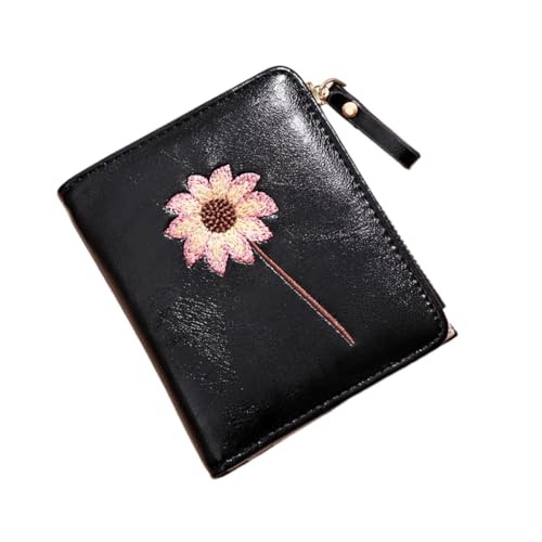 ROMISBABA Flower Pattern Bifold Geldbörse Für Damen Kompakte Pu Münzbörse Mit Reißverschluss Tragbare Geldtasche Für Karten Und Bargeld Schwarz von ROMISBABA
