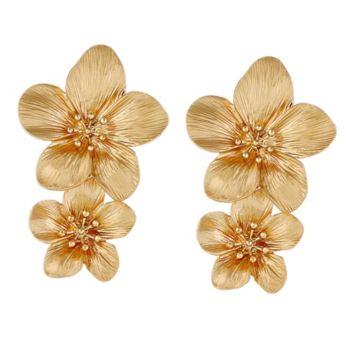 ROMISBABA Blumige Ohrstecker Damen Filigrane Goldfarbene Ohrstecker mit Kreativem Design Langlebig Modisch für Geburtstag Valentinstag Elegante Schmuckstücke für Vielseitige Anlässe von ROMISBABA