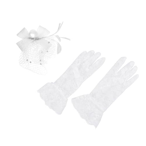 ROMISBABA Fascinator-hut Mit Schleife Spitzenhandschuhe Modisch Für Hochzeitsbälle Und Cocktailveranstaltungen von ROMISBABA