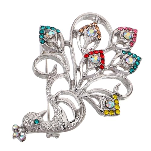 ROMISBABA Bohemian Brosche Pfau mit Funkelnden Strasssteinen Vintage Anstecknadel Tiermotiv Eleganter Lapel Pin für Damen Kreatives Design für Kleid Schal und Kleidung Stilvolles von ROMISBABA