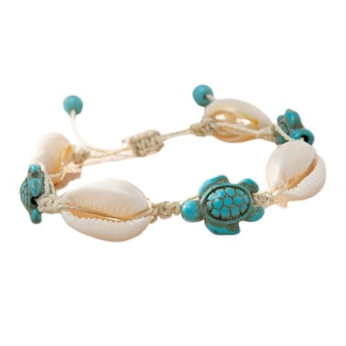 ROMISBABA Boho Fußkettchen mit Muscheln und Schildkröten Anhängern Verstellbares Damen Fußarmband im Maritimen Stil Strand Schmuck für Urlaub und Sommer Handgefertigtes Schmuckstück von ROMISBABA