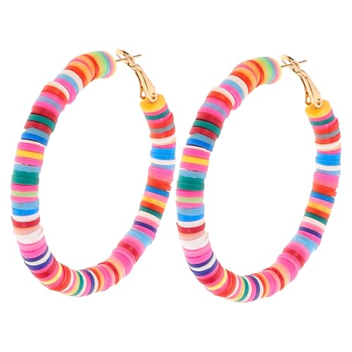 ROMISBABA Boho Ohrringe aus Polymer Clay Runde Creolen Stylische Handgemachte Ohrhänger Modische Damen Accessoires für Alltag Hochzeit Party und Festliche Anlässe von ROMISBABA