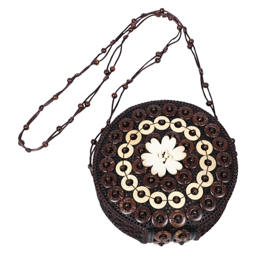 ROMISBABA Boho Schultertasche aus Natürlicher Kokosnussschale Handgewebte Kompakte Crossbody Tasche mit Häkeloptik Vielseitige Kosmetiktasche für Karten Ohrhörer und Alltag Leicht und Robust von ROMISBABA