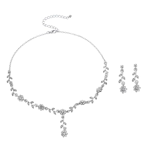 ROMISBABA Brautschmuck Set Damen Hochzeit Schmuckset mit Blütenmotiv Leichtes Glänzendes Schmuckset für Braut Ohrringe und Halskette Elegantes Accessoire für Hochzeit Party und Valentinstag von ROMISBABA