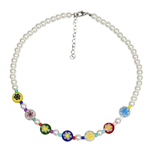 ROMISBABA Bunte Glasperlen Halskette Damen Siebenfarbige Kleine Anhänger Perlen Schlüsselbein Kette Eleganter Schmuck für Frauen und Mädchen von ROMISBABA