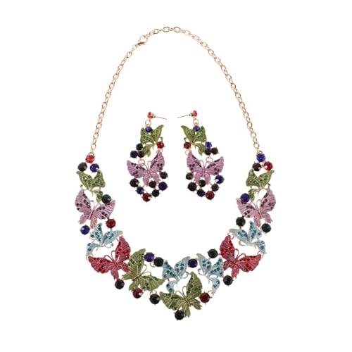 ROMISBABA Buntes Schmetterling Schmuckset Teilig Statement Halskette Ohrringe Damen für Hochzeit Gala Party Festliche Anlässe Vielseitiges Abendkleid Accessoire von ROMISBABA