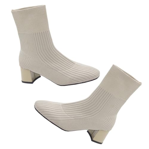 ROMISBABA Chunky Heel Boots Damen Herbst Stiefel Strickoptik Warm Gefütterte Blockabsatz Schuhe Elegant Stabil Für Alltag Jeans Kleid Geschenkidee von ROMISBABA