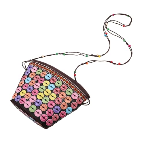 ROMISBABA Coconut Shell Bucket Bag Handwoven Canvas Crossbody Tasche Sommer Strandtasche Damen Boho Urlaubstasche mit Schulterriemen für Reisen und Freizeit von ROMISBABA