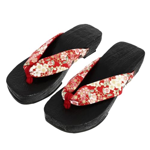 ROMISBABA Creative Damen Clogs Holzschuhe Sommer Sandalen Bequeme Atmungsaktive Japanische Stil Freizeit Schuhe für Strand und Alltag in Schwarz und Rot von ROMISBABA