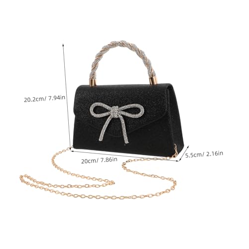 ROMISBABA Damen Abendtasche mit Glitzersteinen und Schleifen Detail Clutch Handtasche mit Kette Kompakte und Praktische Partytasche für Hochzeiten Abschlussbälle und Festliche Anlässe von ROMISBABA