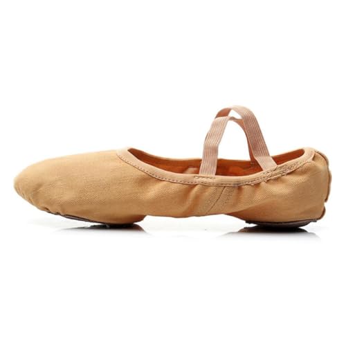 ROMISBABA Damen Ballettschuhe aus Elastischem Stoff mit Rutschfester Vollsohle Professionelle Tanzschläppchen für Yoga Ballett und Gesellschaftstanz Farbe Camel Flexibel und Langlebig von ROMISBABA