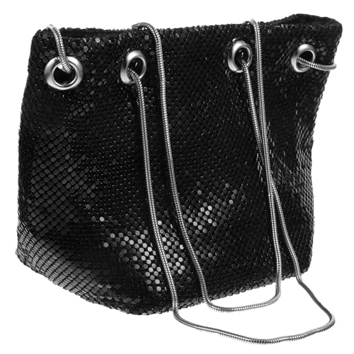 ROMISBABA Damen Bucket Bag mit Funkelnden Pailletten Mini Umhängetasche mit Kettenriemen Wasserbeutel Tasche in Schwarz Eleganter Begleiter für Alltag Schule und Reisen von ROMISBABA