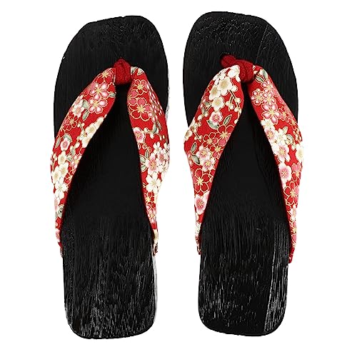 ROMISBABA Damen Clogs Holzschuhe Sommer Sandalen mit Rutschfester Sohle und Bequemer Innensohle Modische Japanische Hausschuhe für Strand Bad und Alltag Schwarz Rot von ROMISBABA