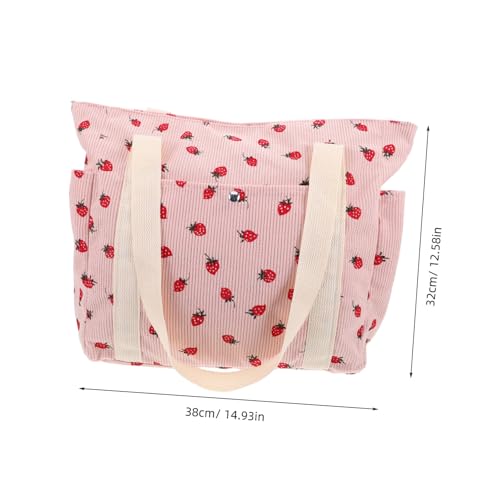 ROMISBABA Damen Erdbeer Schultertasche Corduroy Handtasche mit Seitentasche Leichte Umhängetasche für Arbeit Strand Einkaufen Reisen Frühling Sommer von ROMISBABA