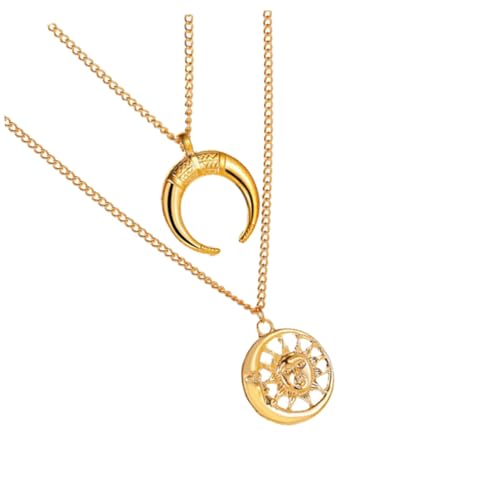 ROMISBABA Damen Halskette Doppel Layer Mond Anhänger Punk Stil Mehrschichtige Metall Schlüsselbein Kette Vintage Accessoire für Frauen von ROMISBABA